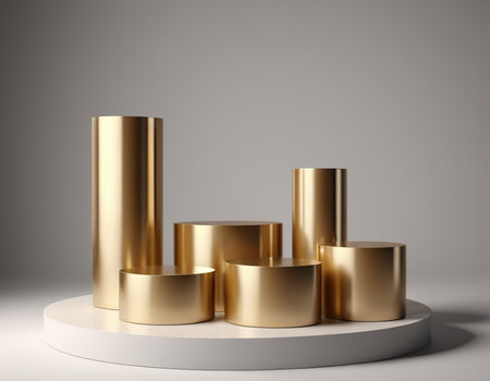 3d render of golden podium for product presentation. Minimal style.の素材