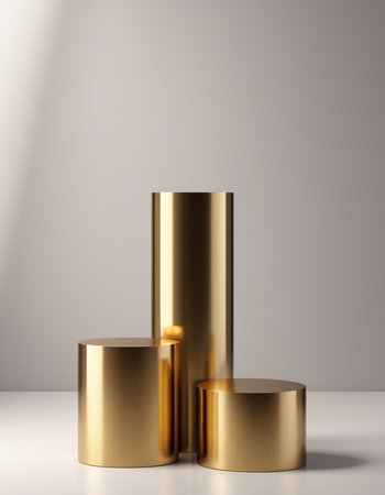 3d render of golden podium for product presentation. Minimalistic backgroundの素材