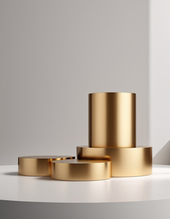 3d render of golden podium for cosmetic product presentation and mock up.の素材