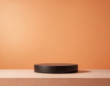 Black podium on a beige background. 3d rendering mock upの素材
