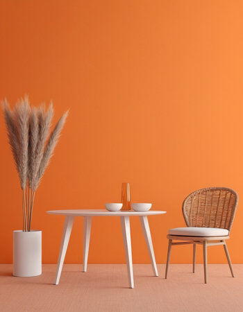 Interior of modern living room with orange wall, 3d renderの素材