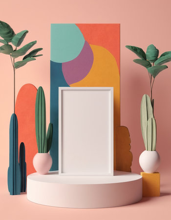 3d render, abstract minimal geometric forms, podium for your designの素材