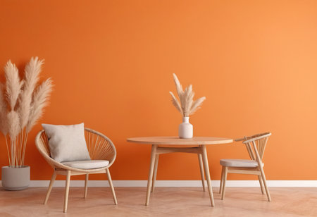 Modern living room interior with armchairs and plant on color wall backgroundの素材