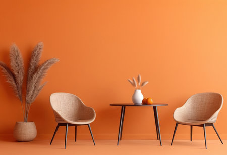 Modern living room interior with armchairs and vase. 3d renderの素材