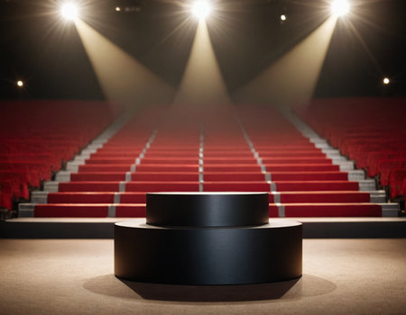 Podium and seats for awards ceremony in the auditorium. Award ceremony concept.の素材