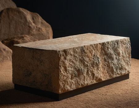 3d rendering of a stone pedestal on a dark background.の素材
