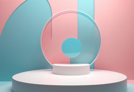 Abstract minimal scene with geometric forms. Pink and blue background. 3d renderの素材