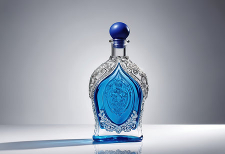 bottle of perfume on a gray background. 3d rendering.の素材