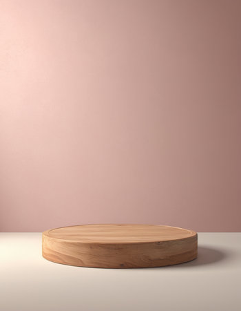 Wooden podium on a pink background. 3d rendering mock upの素材
