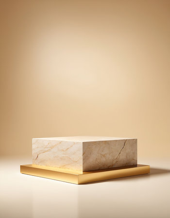 3d rendering of beige marble podium on beige background.の素材