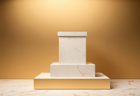 3d illustration of white marble pedestal on a brown background.の素材