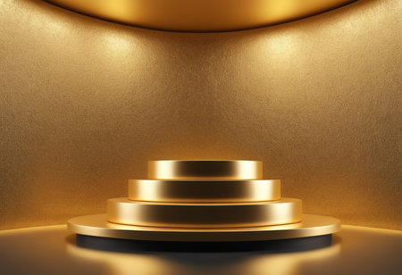 Golden podium on a golden background. 3d rendering, 3d illustrationの素材
