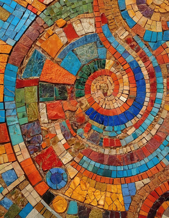 Colorful ceramic mosaic on the wall of a building in Barcelona, Spainの素材