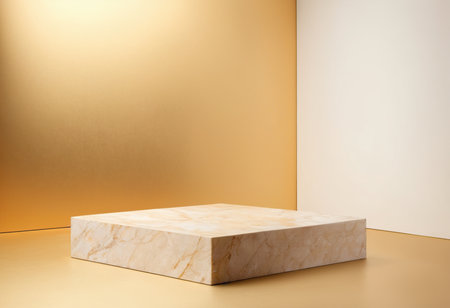 Abstract minimalistic scene with marble podium on beige background. 3d renderの素材