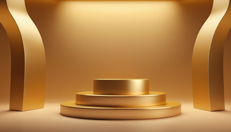 Abstract background with golden podium for product presentation. 3d render.の素材