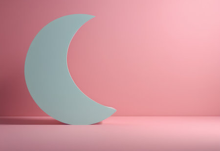 Crescent moon on pink background. Minimalistic style. 3D renderingの素材