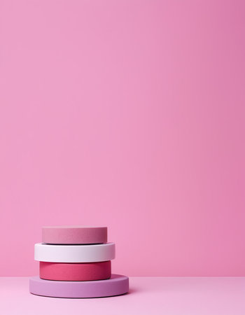 pink and white cylinder podium on pink background. minimal concept.の素材