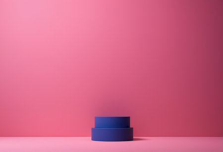 Blue podium on pink background with copy space. 3d rendering.の素材
