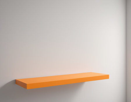 Orange shelf on the wall, 3d rendering. Computer digital drawing.の素材