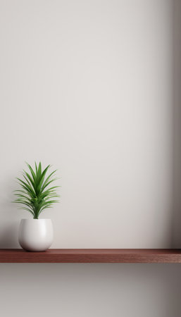 3d render of a shelf with a plant in a vaseの素材