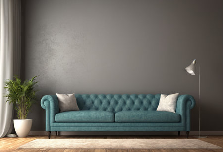 interior with blue sofa. 3d illustration ,renderingの素材