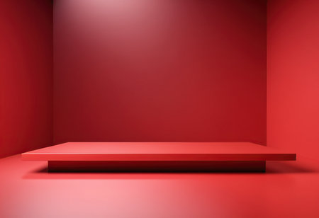 Red podium in empty room, 3d rendering. Computer digital drawing.の素材