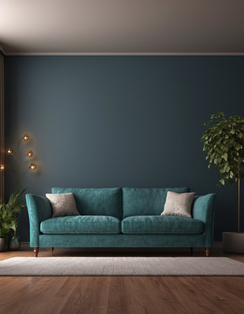 interior with blue sofa. 3d render illustration mock up sceneの素材