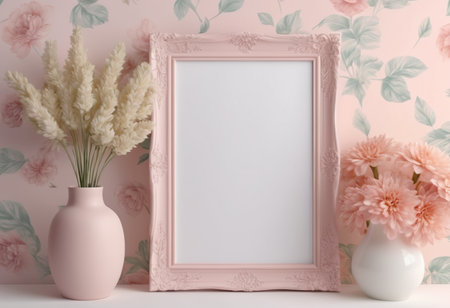 Mock up blank frame in interior background, 3D rendering.の素材