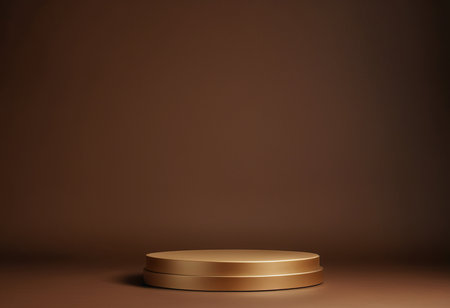 Golden podium on brown background. 3d render. Mock up.の素材