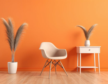 Modern interior with armchair and plant. 3d render illustration.の素材