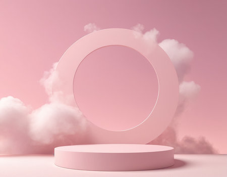 Abstract minimal scene with geometrical forms. Pink background. 3d renderの素材