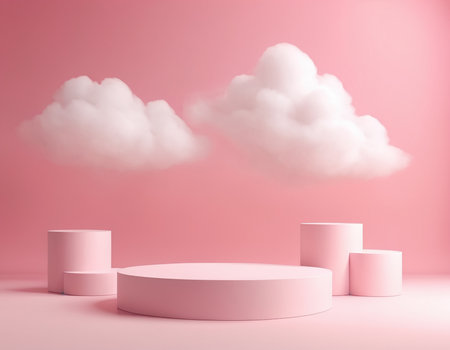 Minimal scene with pink podium and cloud. 3d render.の素材