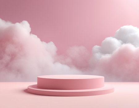 pink podium with clouds in the sky, 3d rendering.の素材