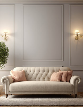Classic sofa in classic interior with copy space.Digital Illustration.3d renderingの素材