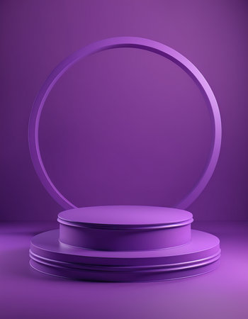 Purple round podium on a purple background. 3d rendering.の素材