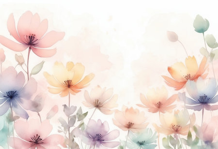 Flower watercolor background. Manual composition. Mother's Day, wedding, birthday, Easter, Valentine's Day. Pastel colors. Spring. Summer.の素材
