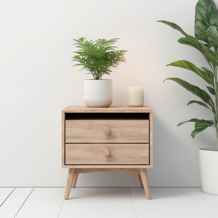Wooden chest of drawers in modern interior. 3d renderの素材