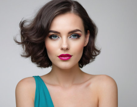 Portrait of beautiful young woman with professional makeup and hairstyle.の素材