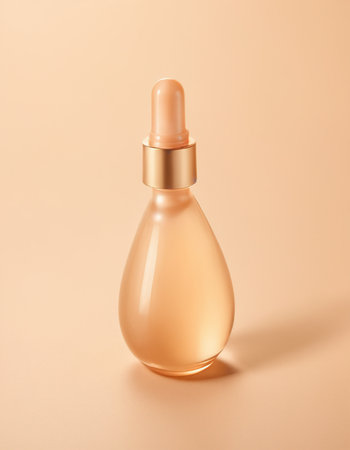 Beige perfume bottle on beige background. 3d render.の素材