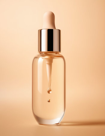 Cosmetic bottle with pipette on beige background. 3d renderingの素材
