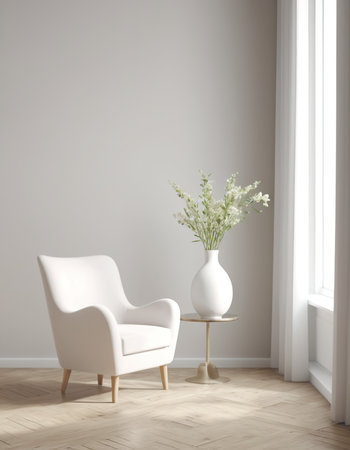 interior with white armchair and vase. 3d illustrationの素材