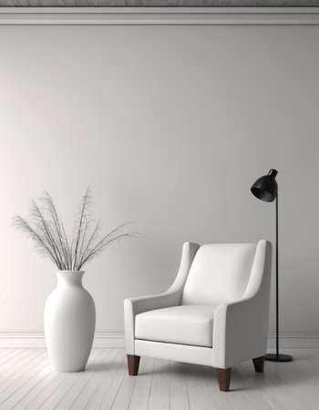 Modern interior with white armchair and vase. 3d renderの素材