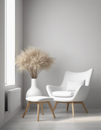 interior with white armchair and vase, 3d renderの素材
