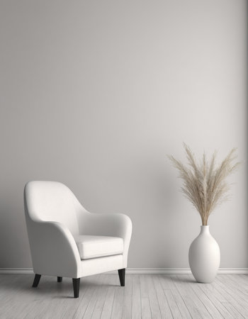 White armchair and vase in the interior. 3d renderingの素材