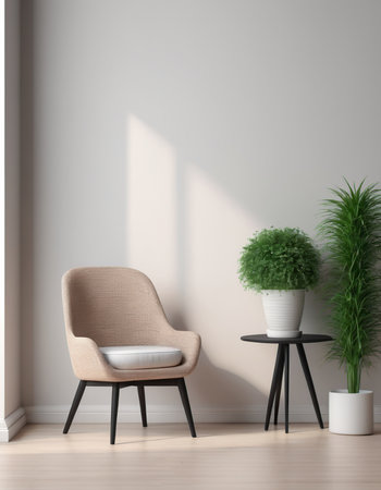 interior with chair and plant, 3d render, mock upの素材
