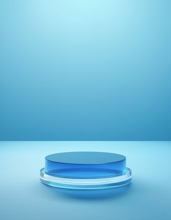 Abstract blue background with round podium. 3d render. Empty space for product display.の素材