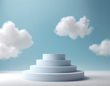 Blue stairs with clouds in the sky. 3D rendering. Eps 10の素材