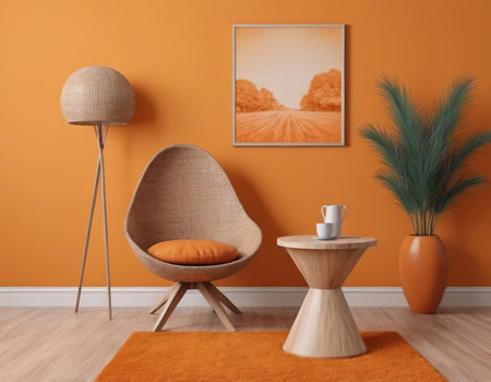 Interior of modern living room with armchair, coffee table and plantの素材