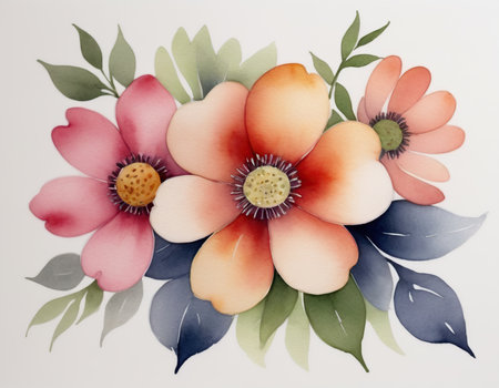 Flower bouquet on white background. Hand painted watercolor illustration.の素材