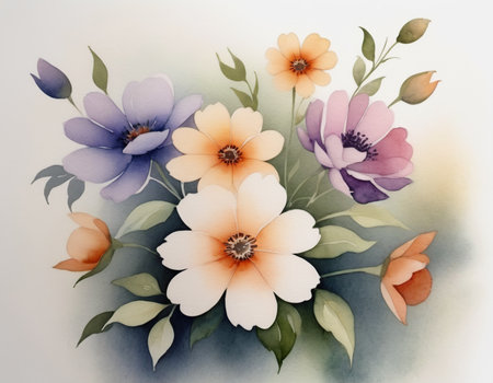 Beautiful watercolor floral bouquet. Hand-drawn illustration.の素材